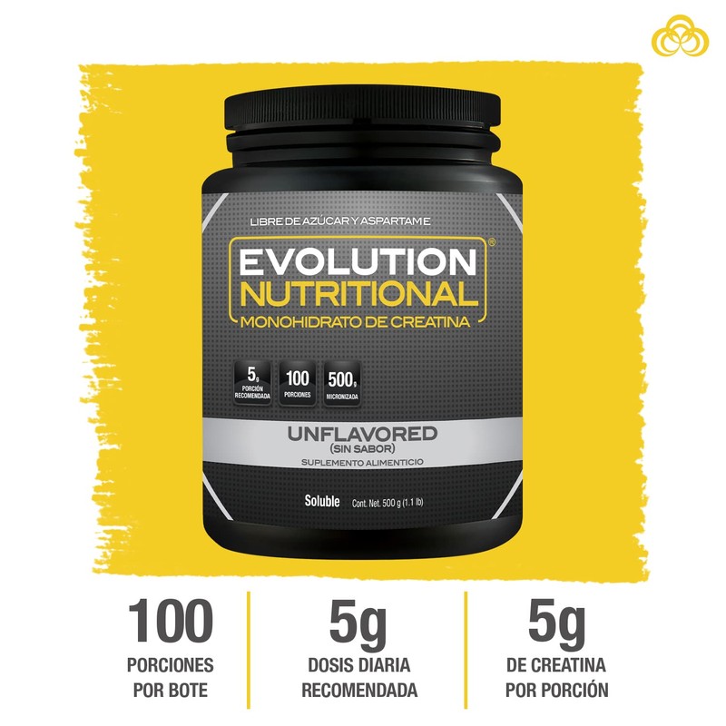 EVOLUTION, Monohidrato de Creatina, Suplemento Alimenticio, Creatina Monohidratada, Sin Gluten,