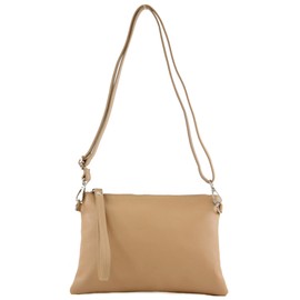 modamoda de T186 Italian Leather Clutch / Shoulder Bag, Medium - beige, size: s
