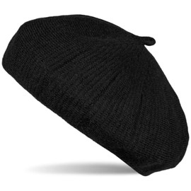 styleBREAKER 04024200 Women's Fine Knit Beret Hat with Subtle Striped Pattern, Winter, Beret, Béret, French Hat, black