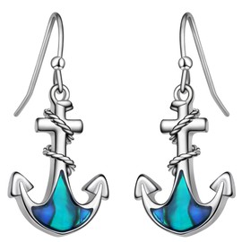 Lauren-Spencer Anchor Dangle Drop Earrings for Women with Abalone Shell Ocean Beach Earrings Anchor Jewelry Gifts for Women Earrings