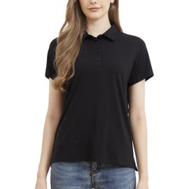 Women's Ultra Soft Bamboo Viscose Polo Cooling Lightweight Casual Collared Trendy Golf Shirt, Black, Large