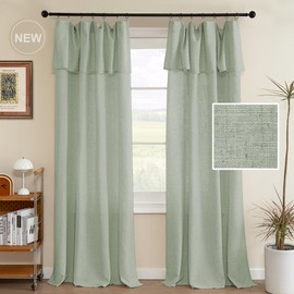 H.VERSAILTEX Linen Curtains with Valance 108 Inch Length for Living Room Boho Window Curtain, Drapes 2 Panels Set for Farmhouse Treatments Rod Pocket/Ring Top for Bedroom 52 x 108 Inch, Green Bay