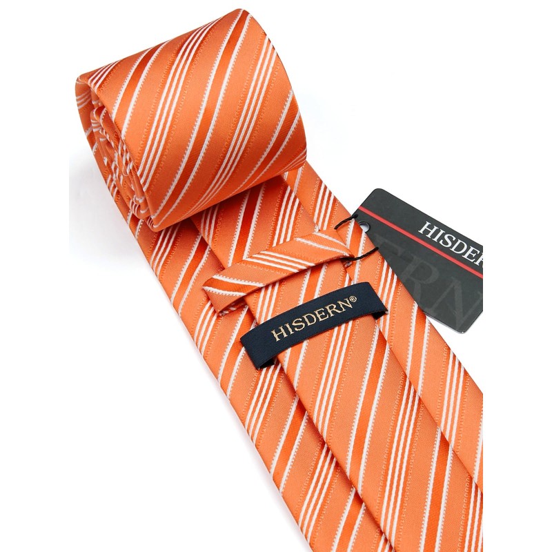 HISDERN Ties for Men Orange Striped Mens Tie and Handkerchief