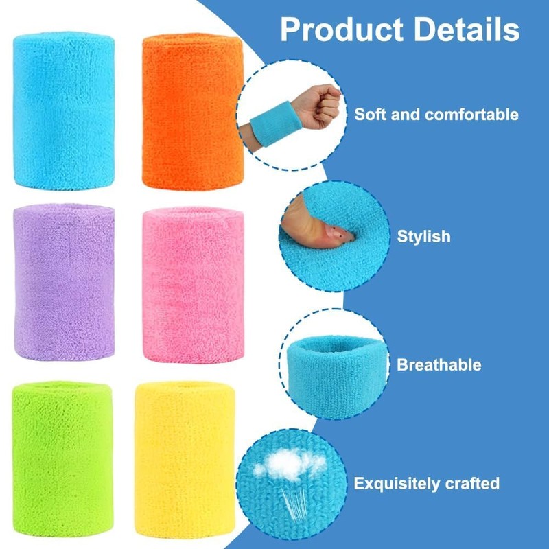 80s Neon Sweat Bands Absorbent Sweatbands for Gym Running, 18
