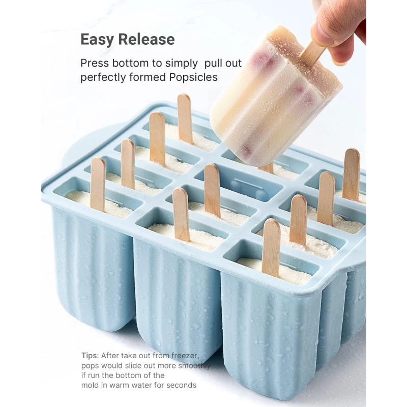 Meetrue Popsicles Molds, MEETRUE 12 Pieces Silicone Popsicle Molds Easy-Release