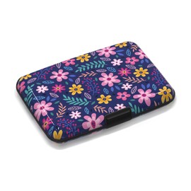 Lauspuck Credit Card Holder Small, Cute Floral Flowers RFID Blocking Wallet Business Travel Metal Slim Mini Aluminum Hard Case for Women Men