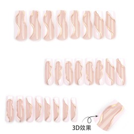 DANMANR Long Press on Nails Bling Fake Acrylic Nails Square Gold Full Cover Fake Nails for Women and Girls 24PCS