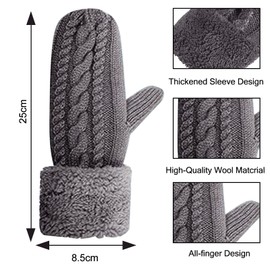 JSTHHTT 2 Pairs Winter Warm Gloves, Mittens Women, Thermal Gloves, Double Layer Knitted Unisex, Full Finger with Warm Plush Lining, Cold Weather Windproof Outdoor Sports Gloves