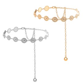 AYNKH 2 Pcs Western Metal Concho Belt（Gold + Silvery）, Adjustable Boho Waist Chain, Women Metal Belt, Fashion Accessories, for High End Retro Dress, Sweater