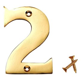 Merriway BH04228 Polished and Lacquered Solid Brass Screw-On House Flat Gate Post Numeral 75 mm (3 Inch) Number 2