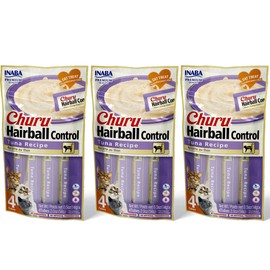 INABA Churu for Cats, Functional, Creamy Lickable Purée Cat Treat for Hairball Control with Taurine & Vitamin E, 0.5 Ounces Each, 12 Tubes (4 per Pack), Tuna Recipe