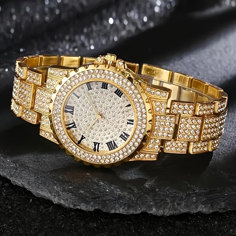 Luxury Quartz Watch with Rhinestones - Two-piece Watch and Bracelet