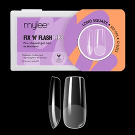 Mylee Fix & Flash Soft Gel Tips [Long Square] Soft Gel Nail Tips with Full Coverage, Gel Nail Extensions, Flexible and Durable, 12 Different Sizes, 552 Pieces
