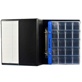 Coin album for 160 mixed coins with a diameter up to 1.10" (28mm). 5+5 pages with 12 pockets 1.38" x 1.38" (35mm X 35mm) & 20 pockets 1.22" x 1.02" (31mm X 26mm) on the page. Model S.