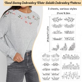 Water Soluble Embroidery Stabilizer - CRASHOT 3 Sheets Stick and Stitch Embroider Paper Wash Away, Embroidery Patterns, Flower Floral Leaves Designs, Suprise for Hand Sewing Lover