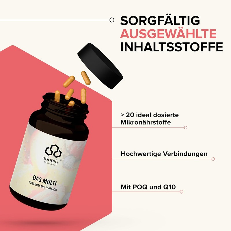 Edubily® Multivitamin – 90 Capsules with Vitamins, Minerals, Trace Elements,