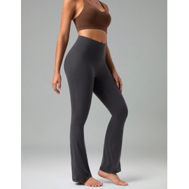 Colorfulkoala No Front Seam Flare Leggings Dreamlux High-Waisted Workout Yoga Pants for Women 29.5" Inseam(S, Dark Carbon)