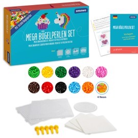 Smowo Mega Iron-On Beads Set with 10,000 Beads - 15 Colours - Includes Bead Boards and Accessories - XXL Beads Box ...