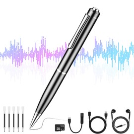 Grabadora de Voz, 64GB Pluma de Grabación Portátil, Reproductor MP3, Micrófono con Cancelación de Ruido, Grabadora Digital Inteligente para Reuniones, Entrevistas, Ampliable 128GB, Capaz de Escribir…