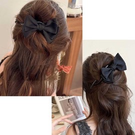 Jugielu Bow Satin Hair Clip Black Silk Ribbon Bow Clips French Silk Bow Hairclips Bowknot Twist Banana Clip Banana Hair Clip Twist Hair Styling Clip Barrette for Women Headdress
