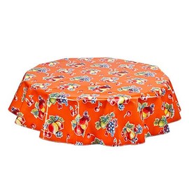 Round Freckled Sage Oilcloth Tablecloth in Retro Orange (68")