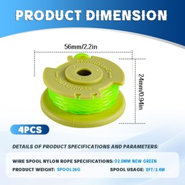 CHIHOLEN 4pcs Strimmer Spool Compatible with Ryobi One PLUS+ AC80RL3, Φ2mm 11ft Replacement Autofeed Spool for Ryobi 18V, 24V, 40V, RY40204, RY40220, ZRP2080, Ryobi One Plus+(4 Spool)