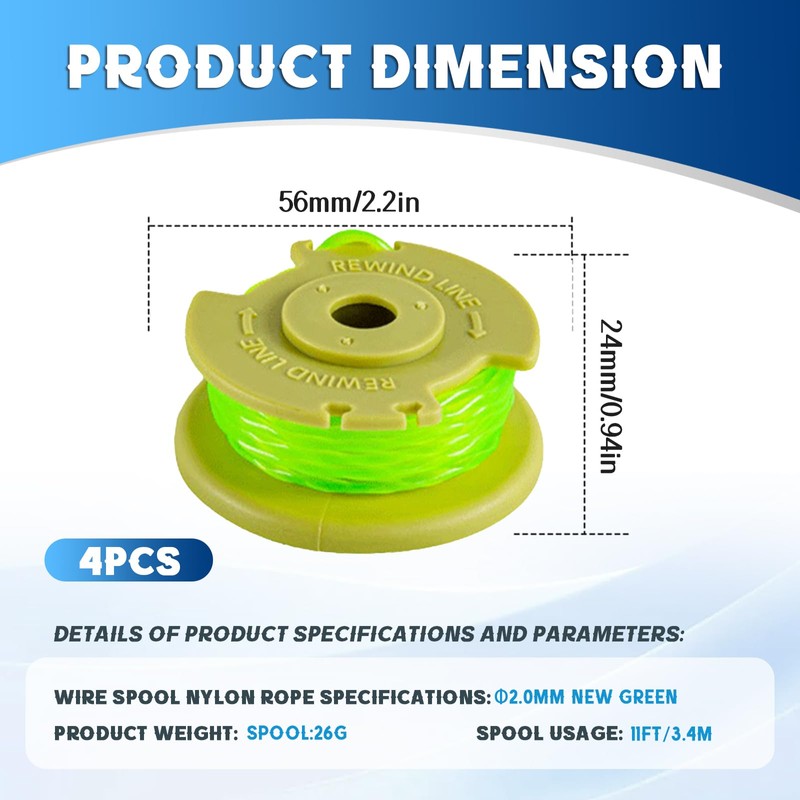 CHIHOLEN 4pcs Strimmer Spool Compatible with Ryobi One PLUS+ AC80RL3,
