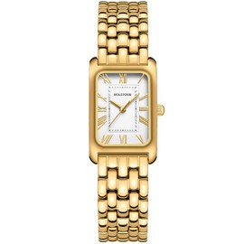 HOLSTOUR Watches for Women Vintage Bracelet White Roman Dial Rectangular Case Gold Watch Waterproof with Tools