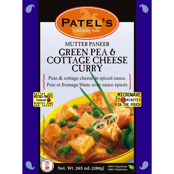 Patel's Mutter Paneer Green Pea & Cottage Cheese Curry, 9.5 Ounce Boxes (Pack of 10)
