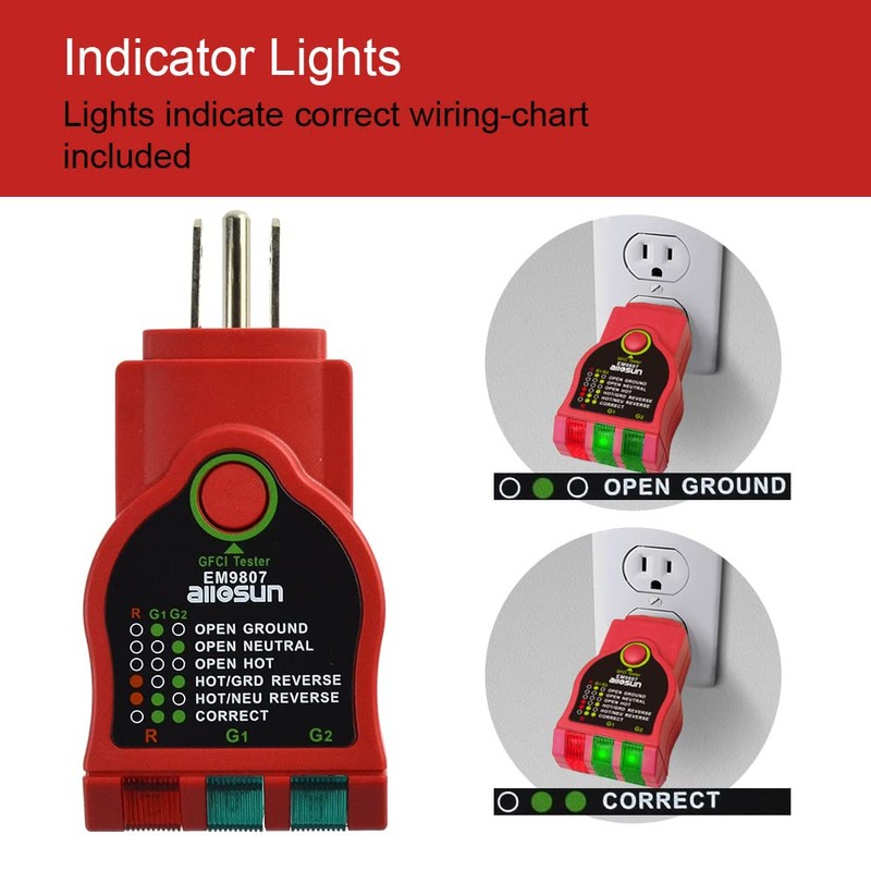 allsun GFCI Outlet Tester AC Electrical Outlet Receptacles Socket Tester
