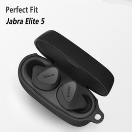 Geiomoo Silicone Case Compatible with Jabra Elite 5, Protective Cover with Carabiner (Black)