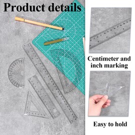 6 PCS Clear Ruler Set, 12 Inch/6 Inch - 2 Protractors 180 Degree, 2 Triangle Rulers 45 | 60 Degree, 2 Straight Rulers 12.1|6.1", Geometry Math Clear Ruler Measuring Tool for School Office Home