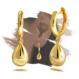 ELEDUCTMON Teardrop Gold Dangle Earring, Sterling Silver, Hypoallergenic, Lightweight, Minimalist Fashion Hoop Earrings, Trendy Gifts for Her, Valentine's Day, Christmas, Birthday