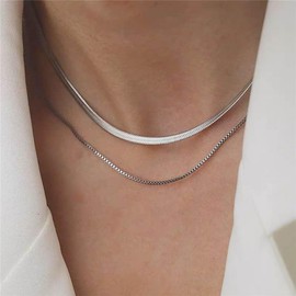 Xmsrn Vintage Layered Snake Chain Necklace Snake Chain Choker Necklace Herringbone Chain Gold Punk Link Chain Necklace Layering Chain For Women, Zinc, No Gemstone