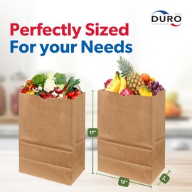 Duro 70# Large Brown Paper Bags Bulk 300 Count, 12 x 7 x 17 Inches, Heavy-Duty Brown Paper Grocery Bags for Shopping & Retail, Compostable Recycling Sacks