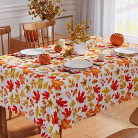 Fall Tablecloth 60'' x 84'' Rectangular, Fall Decorations for Home Waterproof Leaves Table Cloths Seasonal Thanksgiving Decor Scallop Edge Cover Dining Table Decorations