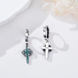QHQPQ Cross Hoop Earrings for Men 925 Sterling Sliver Turquoise Crown of Thorns Dangle Earrings Christian Jewellery Gifts for Women