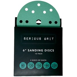Serious Grit - 6-Inch 15-Hole Sanding Discs Sample Pack - 80, 120, 150, 180, 220 Grit (2 of Each) - Heavy-Duty Hook & Loop Film Discs - Sandpaper for Random Orbital Sanders - 10 Disc Pack
