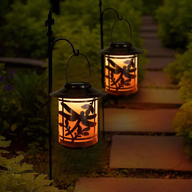 Solar Lantern Lights Outdoor, Dragonfly Waterproof Metal Hanging Solar Lights