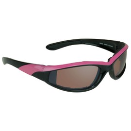 Bikershades Pink Motorcycle Riding Wrap Sunglasses for Women HD Copper Blue Block Lens Foam Cushion Padded Wind Block Prevents Dry Eye Sky Dive