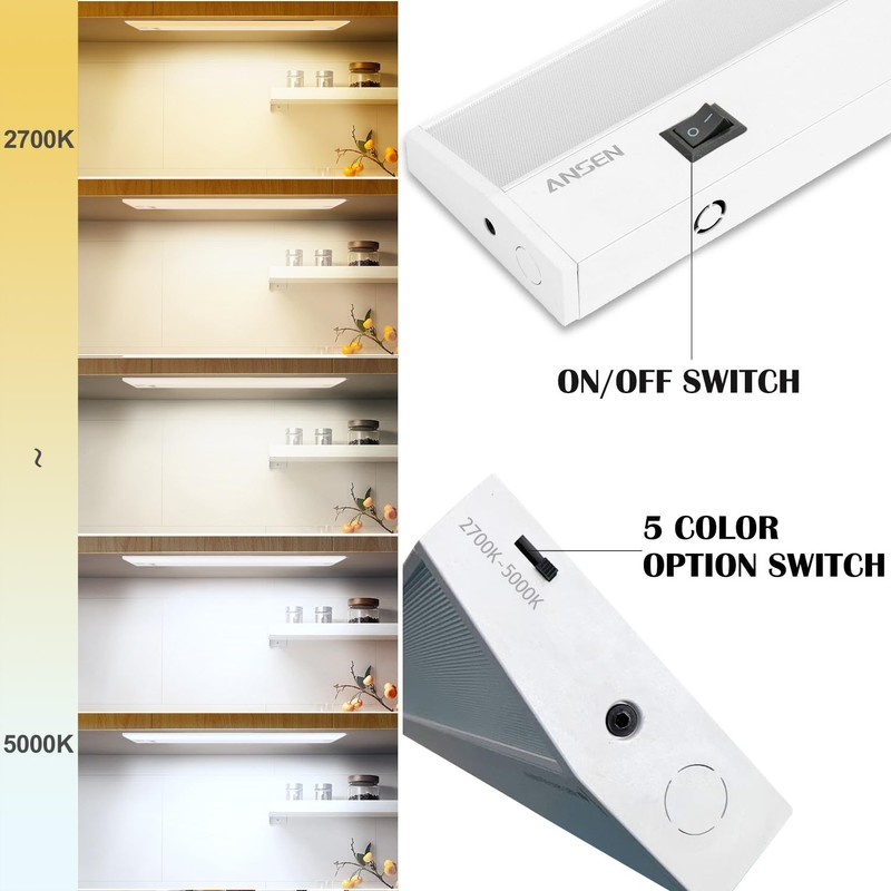 Ansen 12inch 10w 666.7lm Hardwired Under Cabinet Lights, 5CCT 2700K-5000K,