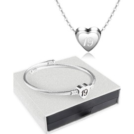 TUZELIYA Birthday Gift for Women Girls - Silver Heart Pendant Necklaces Lucky Number Bracelets Lady Birthday Graduation Mother's Day Valentine's Day Christmas Jewellery Gifts for Her Age 19