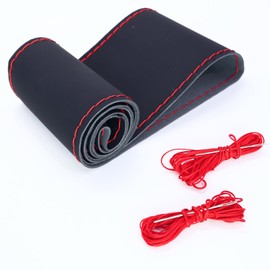 Genuine Leather Steering Wheel Cover, Steering Wheel Covers, Black, Breathable Car Steering Wheel Protective Cover Made of Soft Fibre Leather, Universal for Steering Wheels with 37-39 cm Diameter, Non-Slip, Protection and Comfort