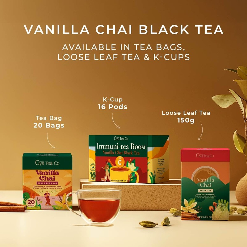 Gya Tea Co Vanilla Chai Black Tea Bags (20 Bags)
