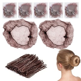 70 Pcs Hair Nets for Buns, Ballet Hair Net, Invisible Hairs Nets, 20pcs 50 Cm Invisible Hair-Net and 50pcs U Shaped Hair-Pins Set for Women, Girls, Ballet Dancer, Nurse (Brown)