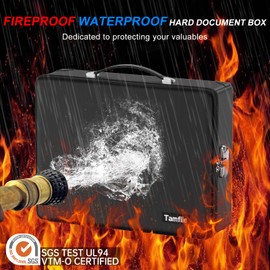 Fireproof Document Box with Fireproof Zipper, Hard Fireproof Safe Case with Lock, Fireproof Water Resistant Safe Box with Accordion File Organizer for Important Documents, Valuables, Laptop, Black