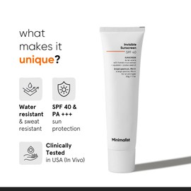 Minimalist SPF 40 Water Resistant Invisible Sunscreen Gel | Ultra Light Gel | No White Cast | Sweat Resistant | PA+++ | With Tomato Extract, Squalane and Jojoba Seed Oil | For Women & Men | 50 gm