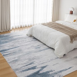 OMERAI 4x6 Washable Area Rug, Low Pile Navy Blue Modern Abstract Design, Non-Slip Soft Thin Carpet for Living Room, Bedroom, Dining Room, and Office, Machine Washable, Durable, Stain Resistant