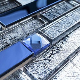 Luxury Diamond Glass Mosaic Wall Tile Backsplash Series for Bathroom Shower, Kitchen, Accent Decor, Fireplace ((Box of 5 Sheets), Blue)