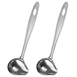 2pcs Small Sauce Ladle, Gravy Ladle with Pour Spout Stainless Steel Sauce Soup Spoon, Kitchen Long Handle Oil Ladle Drizzle Spoon with Spout